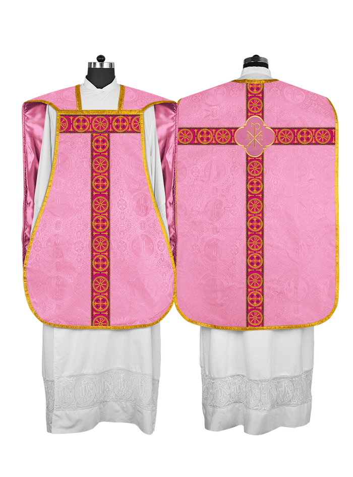 Roman Chasuble Vestment with Spiritual Motif and Ornate Braids