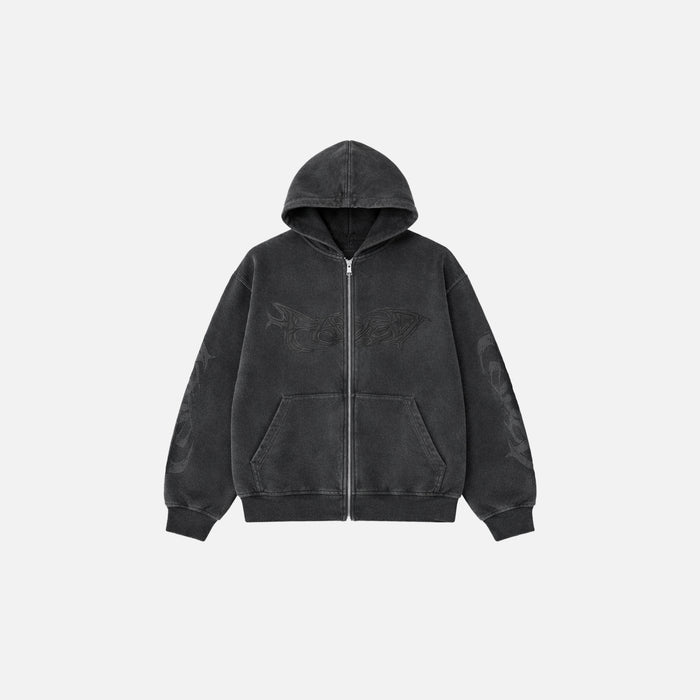 Shadow Full Zip Hoodie | Washed Black