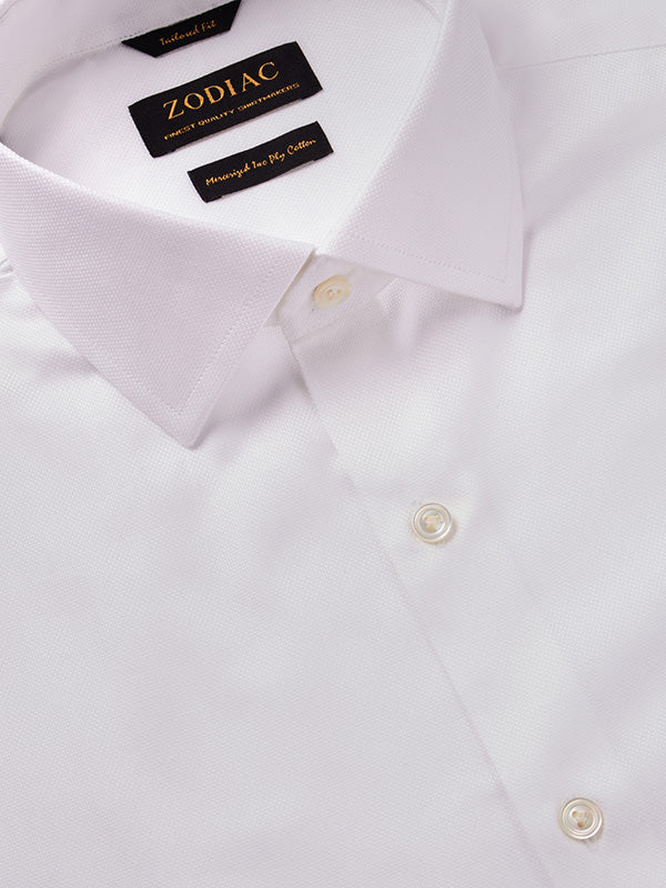 Structure White Solid Full Sleeve Single Cuff Tailored Fit Classic Formal Two Ply Mercerized Cotton Shirt