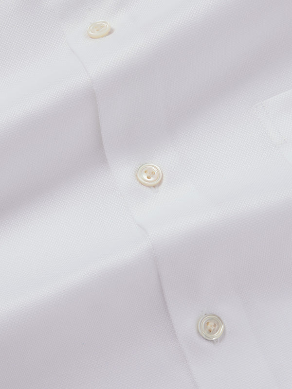 Structure White Solid Full Sleeve Single Cuff Tailored Fit Classic Formal Two Ply Mercerized Cotton Shirt