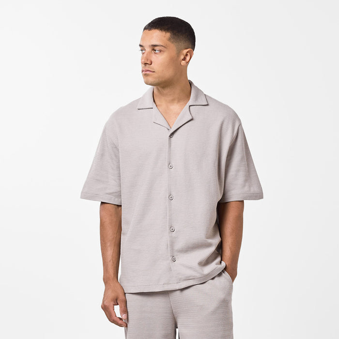 Men's  Sand Short Sleeve Tonal Knitted Shirt  FadedStore Front View