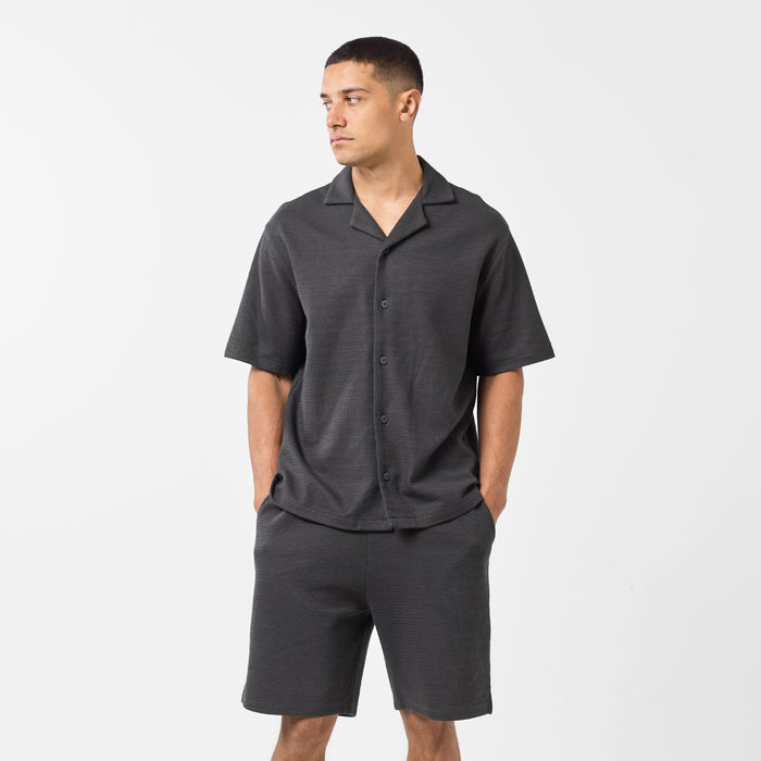 Men's  Black Tonal Knitted Shirt Twinset  FadedStore Front View