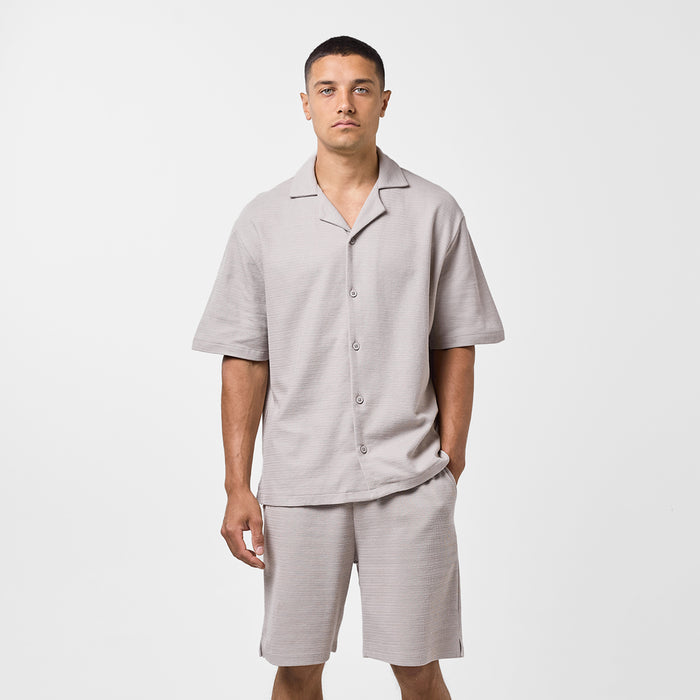 Men's  Sand Tonal Knitted Shirt Twinset  FadedStore Front View