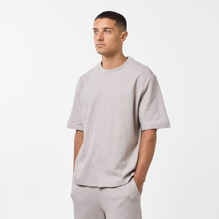 Men's  Sand Tonal Knitted T-Shirt  FadedStore Front View