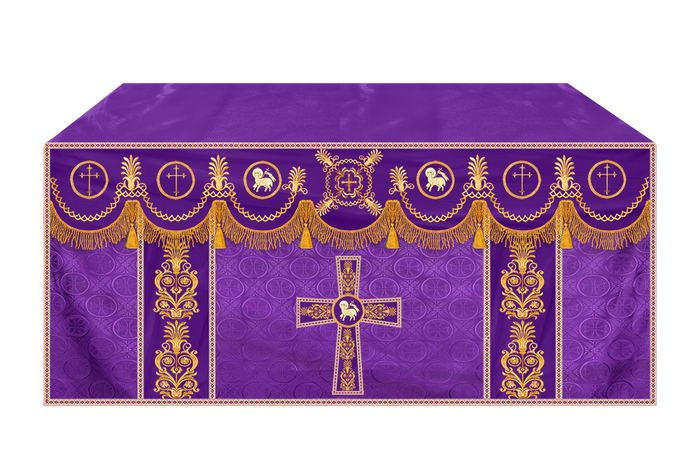 Traditional Altar Cloth with Embroidered Cross & Braided Trims