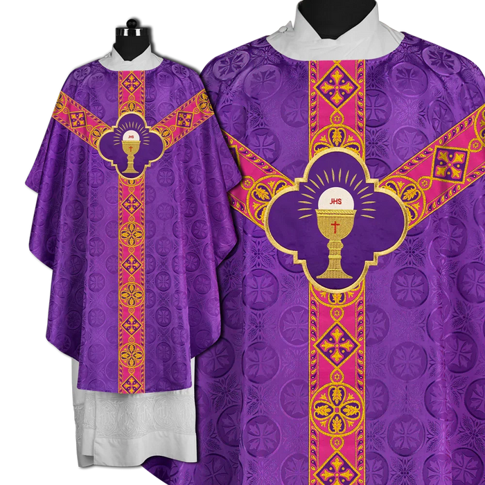 Traditional Liturgical Chasuble Adorned with Braided Orphrey