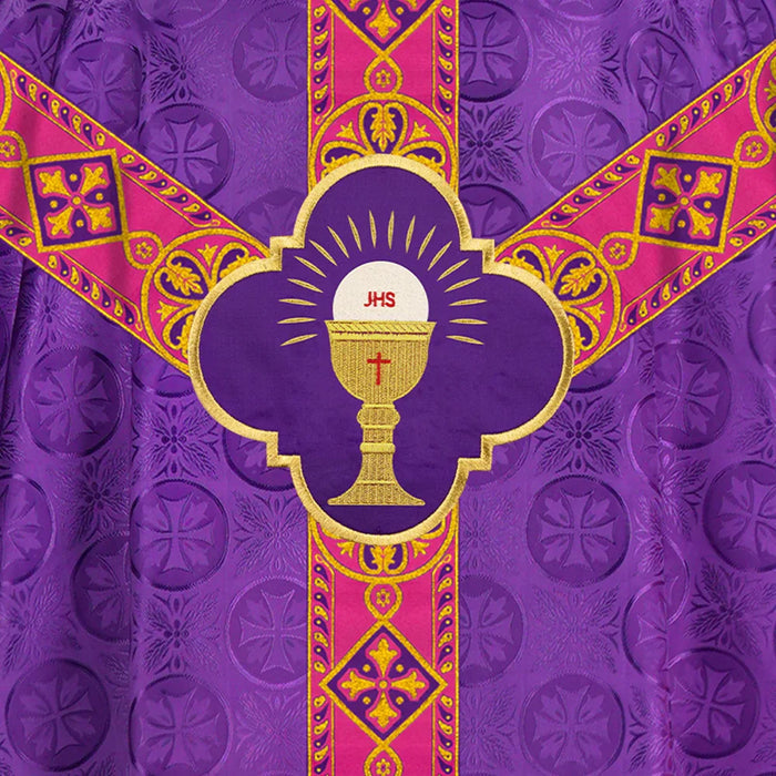 Traditional Liturgical Chasuble Adorned with Braided Orphrey