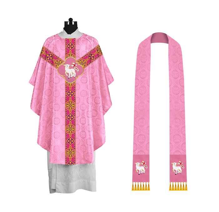 Traditional Liturgical Chasuble Adorned with Braided Orphrey