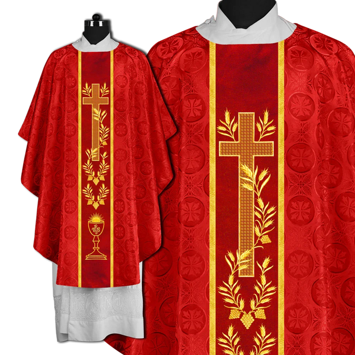 Traditional Liturgical Chasuble with Ornate Embroidered Orphrey