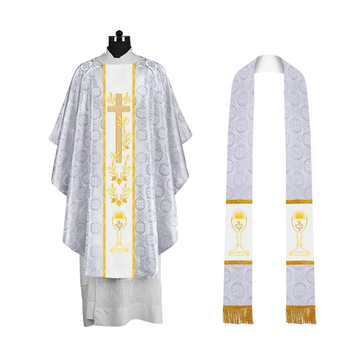 Traditional Liturgical Chasuble with Ornate Embroidered Orphrey