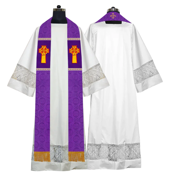 Traditional Minister Stole with Embroidered Cross Motif