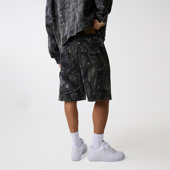 Tree Camo Print Shorts | Grey