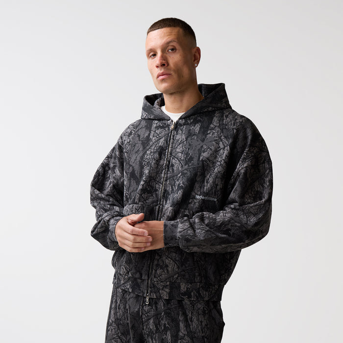 Under Development Cropped Zip Hoodie | Black Camo