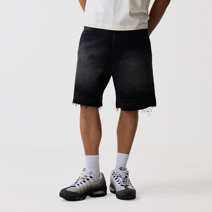 Unpicked Denim Shorts | Washed Black