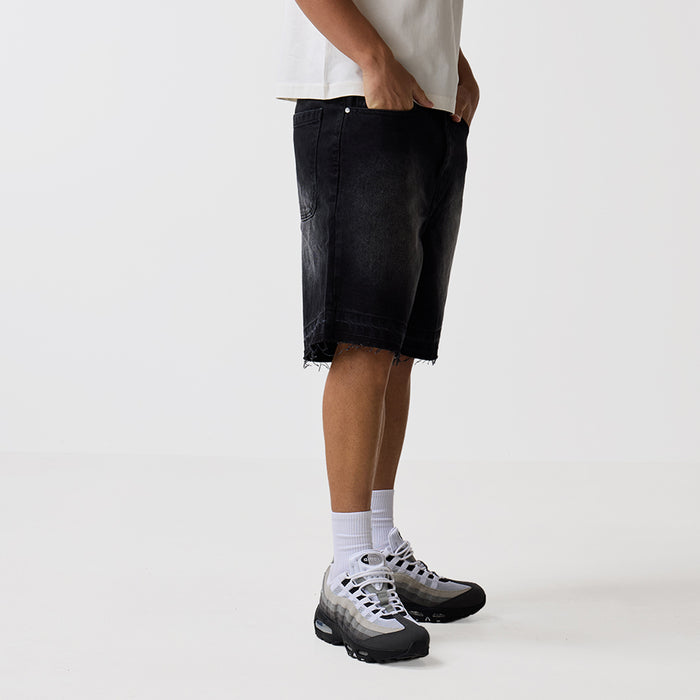 Unpicked Denim Shorts | Washed Black