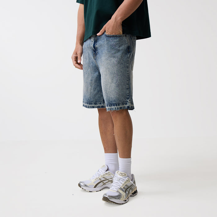 Unpicked Denim Shorts | Washed Blue