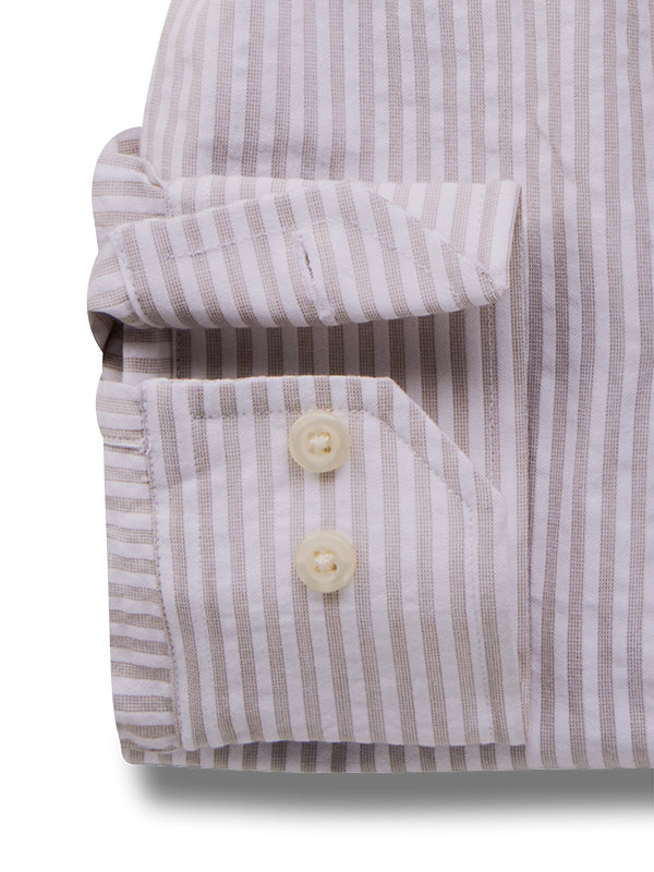 Yamal Seersucker Sand Striped Full Sleeve Tailored Fit Casual Cotton Shirt